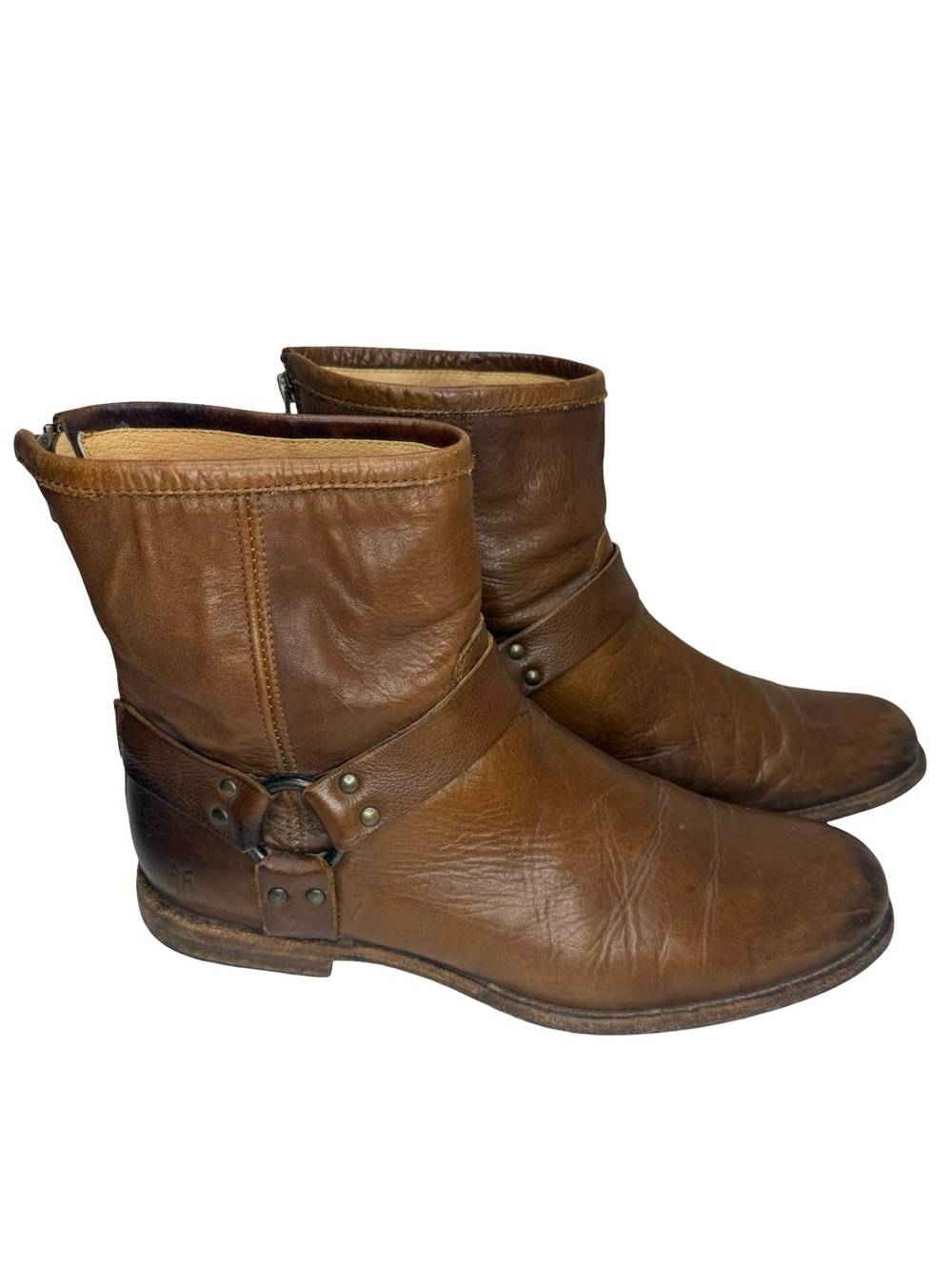 FRYE Phillip Harness Leather Ankle Boots Brown Moto Biker Size 11 D